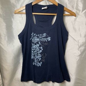 Harley-Davidson y2k Black White Rhinestone Paisley Graphic Print Tank Top